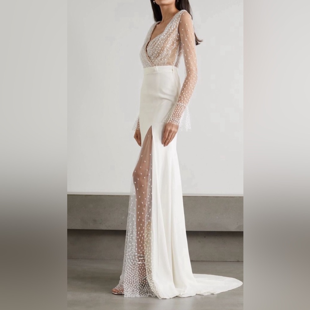 Rime Arodaky Joni Swiss-dot tulle and crepe gown